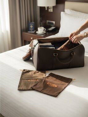 TOD’S Luxury Shoe Dust Bag Set Brown Drawstring Storage Italy